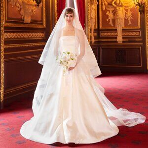Sareh Nouri Elinor Wedding Dress, Size 4, Ivory Silk and Sareh Nouri Elena Veil